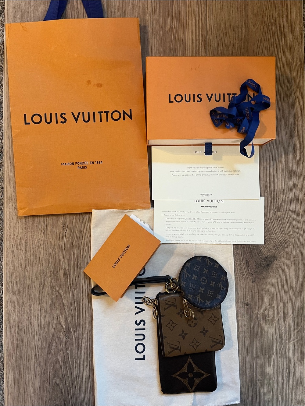 4 piece set Louis Vuitton Trio Reverse Monogram Pouches & Strap Box Bag Receipt - Picture 12 of 13